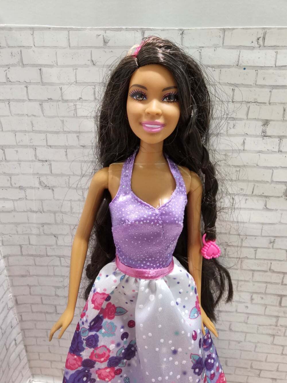 2014 Barbie Cut & Style Princess BCP44 AA Brunette Floral Gown Mattel Doll Nikki